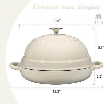 Enameled Cast Iron Dutch Oven Pot with Lid, Round Bread Oven for Homemade Sourdough Bread Baking, 6 Quart, White
