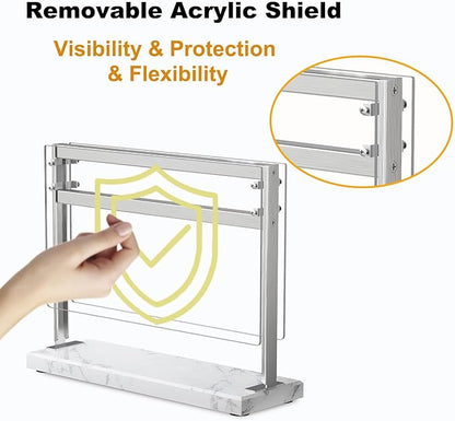 Acrylic Shield Magnetic Knife Block Holder - Marble Base Magnetic Knife Stand for Counter Top -Double Sided Magnetic Knife Holder -Stainless Steel Kitchen Knife Block without Knives -White