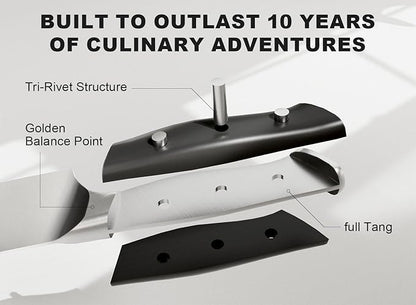 Livtek Knife Set with Block - Kitchen Knife Set German High-Carbon Stainless Steel with Built-in Sharpener - Full Tang, Triple-Rivet Ergonomic Handle - Holiday Gift Idea - 15-Piece, Falcon Series.