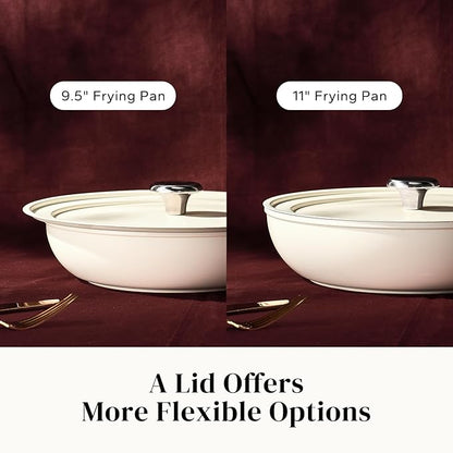 Redchef Ceramic Frying Pans, 4-Piece Non Stick Frying Pans, Non Toxic Skillet with Lid, Ceramic Cookware Set, 8" 9.5" 11" Egg Saute Pan, PFAS & PTFE & PFOA Free, Dishwasher & Oven Safe, Beige White