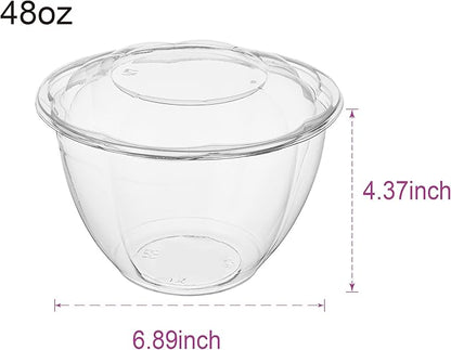 [48 oz. 50 Sets Clear Plastic Salad Bowls with Airtight Lids Disposable To Go Mixing Containers Serving for Fruit, Quinoa, Lunch and Meal Prep