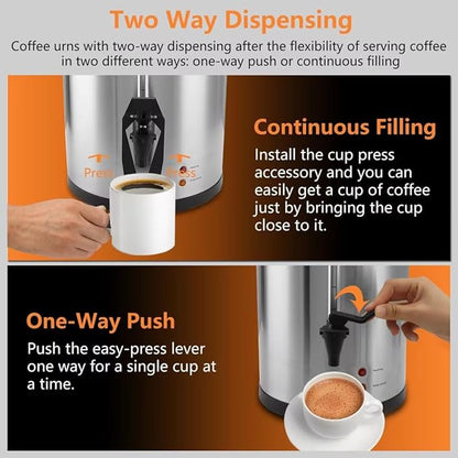 75 Cup 12L/3.17Gallon Commercial Coffee Urn, Festa Essential 950W Large Percolate Coffee Maker, Hot Beverage dispenser With Double Dripless Faucet, Quick-Brewing Hot Water Urn for Catering,Home,Events