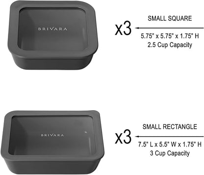 Ceramic Coated Glass Food Storage Container | No PTFE, PFOA, PFAS, and BPA | Reusable Non Toxic Meal Prep Container with Glass Lid | Easy To Store | 6 Piece Food Prep [Onyx]