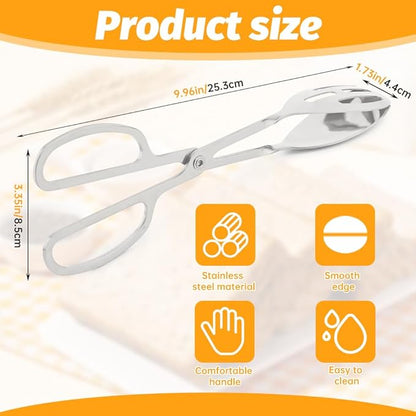 2 Pack Serving Tongs, Buffet Tongs for Kitchen Cooking, 10 Inch Stainless Steel Food Serving Tongs Bread Tongs with Scissor Handles for Salad, Cooking, Catering, Buffet(Silver)