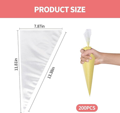 Disposable Piping Bags - 200 pcs 12 inch Pastry Bags, Anti-Burst Tipless Icing Bags for Cake, Cream Frosting, Cupcakes, Pastries and Cookies Decorating