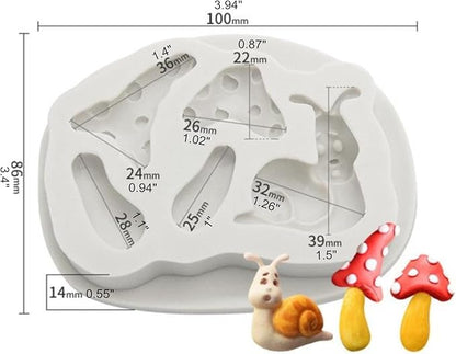 2PCS Mushroom and Snails Silicone Molds for Fondant Chocolate Candy Cake Decoration Baking Pastry Tools Silicone Soap Mold Resin Polymer Clay Mold