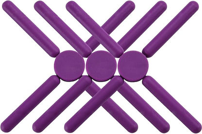 3/Pack Foldable Trivets Silicone, FENGCHEN Folding Trivets, Non-Slip Collapsible Cross Compact Design Expandable Silicone Pot Holder,Violet