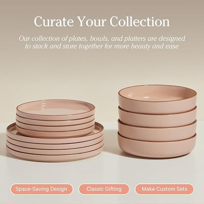 Our Place Dinner Bowls - Set of Four 8.5" Handcrafted Ceramic Pasta Bowls | Deep Plate Bowl Hybrid for Salads, Rice & More | Chip-Resistant, Restaurant-Grade, Stackable, Modular Design | Steam