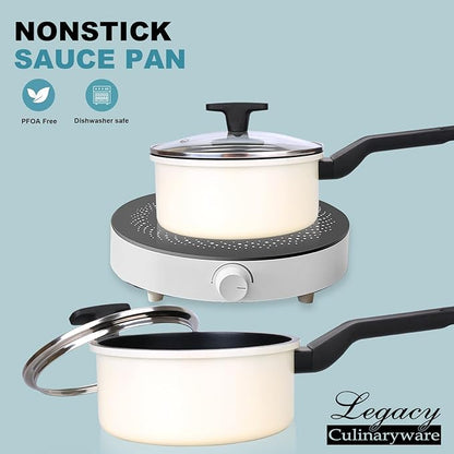 Nonstick Sauce Pan with Lid,1.5Qt & 2Qt Set, PFOA Free,Kitchen Pots Induction Pot,Cream