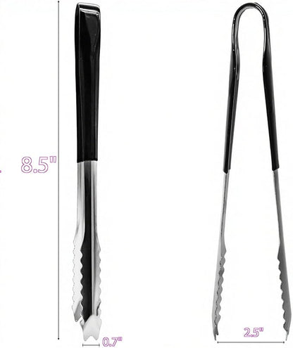 2 Pcs Stainless Steel Ice Tongs,6Inch Heat-Resistant Food Tongs with Black Silicone Handles - Ideal for Ice Cubes, Fruits, Milk Tea, Sugar Cubes, Home Kitchen Use