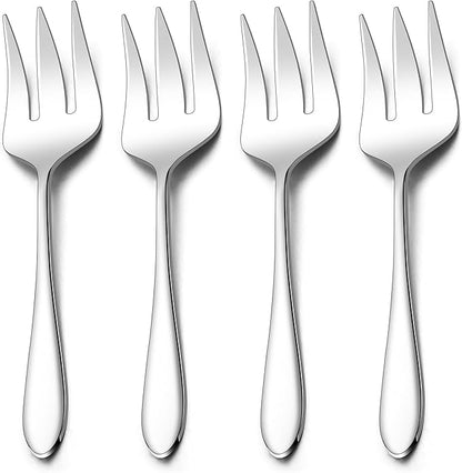 Stainless Steel Serving Forks, E-far 4-Piece Metal Hostess Serving Utensils Set for Meat Catering Buffet Party Kitchen Restaurant, Non-toxic & Dishwasher Safe