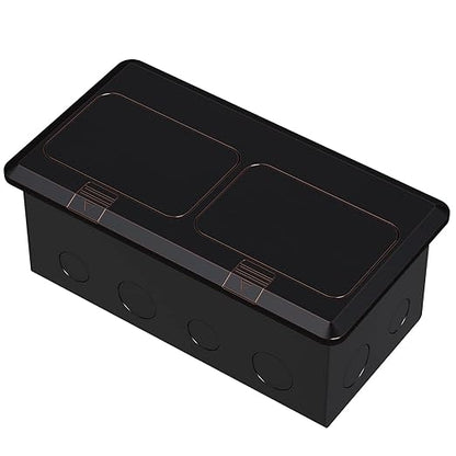 KYHSHJ Dual Pop-Up Floor Electrical Outlet Box Kit，20 Amp Stainless Steel GFCI TR Receptacle Outlet，3-Port RJ45 Datacom Receptacle，Oil Rubbed Bronze