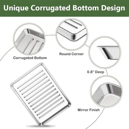 ROTTAY Small Baking Sheet Pan with Wire Rack Set [2 Pans + 2 Racks], 1/8 Stainless Steel Cookie Sheets for Oven, Warp Resistant & Heavy Duty & Rust Free, Size 9 x 7 x 1 Inches