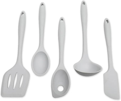 Chef Craft - Premium Silicone Kitchen Tools and Utensils Set, Non-Scratch, Withstands Temperatures up to 450°F, BPA-Free, 5 Piece Cooking Utensils Set, Gray