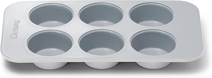 Caraway Nonstick Ceramic 6 Cup Muffin Pan – Non-Toxic, PTFE & PFOA Free – Oven Safe – Aluminized Steel Core – Small Muffin Pan for Baking Cupcakes, Muffins & More - Gray