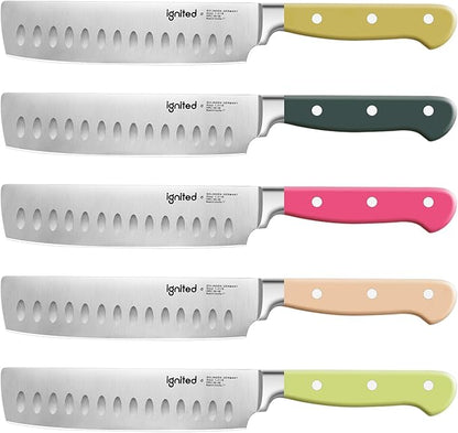 Nakiri Knife, 6.7 Inch, German High Carbon Steel, ABS Handle, Vibrant Colors, Cleaver, Gift Box