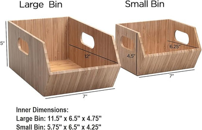 MobileVision Bamboo Storage Bins for Pantry & Kitchen Cabinet Organizer Multi-Purpose 2 PC Stackable Set for Canned Goods, Vegetables, Pouches, Boxed Meals & more