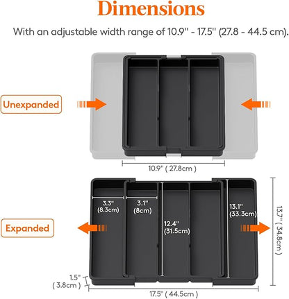 Lifewit Cooking Utensil Drawer Organizer, Expandable from 11 to 18 inches, Adjustable Cutlery Silverware Tray, Plastic Flatware Spatula Holder, Kitchen Tools Gadgets Storage Divider, Black