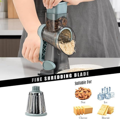 Cheese Grater Vegetable Cheese Shredder Slicer Grater for Kitchen 3 Changeable Blades for Cheese Potato Zucchini Nuts Chocolate (Grey Blue)