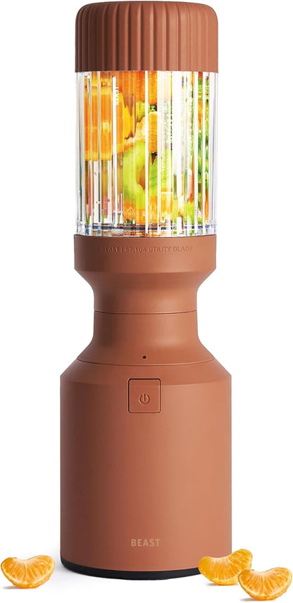 The Beast Mini Blender | Mini Countertop Kitchen Blender | Blend Smoothies and Shakes, Dressings, Sauces, Dips | Straw Cap and Straws Included | 600W (Terra)