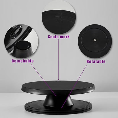 Cake Stand, 12'' Rotating Cake Turntable Revolving Cake Spinner Stand Cake Decorating Kit Display Stand Bamboo Fiber Turns Smoothly Painting Turn Table Stand for Pastries, Cupcakes(Black, L)