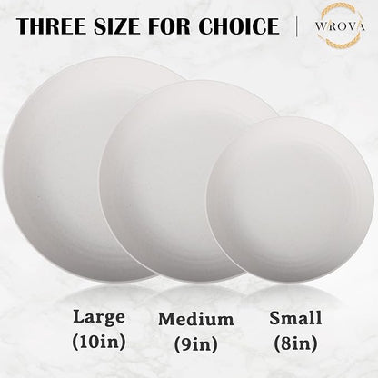 Wrova Wheat Straw Plates - 9 Inch Unbreakable Dinner Plates Set of 8 - Dishwasher & Microwave Safe Plastic Plates Reusable for Kitchen and Camping (white)