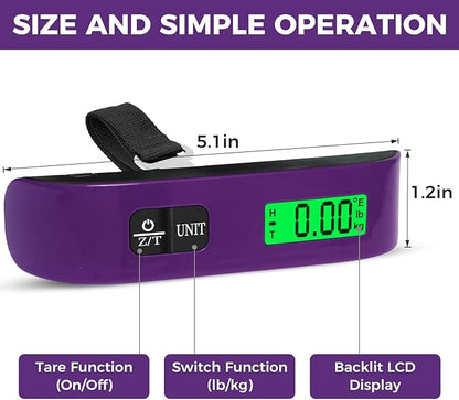 BAGAIL Digital Luggage Scale, 110lbs Hanging Baggage Scale with Backlit LCD Display, Portable Suitcase Weighing Scale, Travel Luggage Weight Scale with Hook, Strong Straps for Travelers