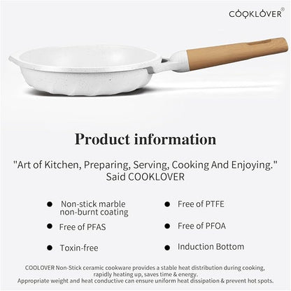COOKLOVER Nonstick Frying Pan 100% PFOA Free Cookware Induction Skillet Stir Fry Pan (White, 7.9 inch)