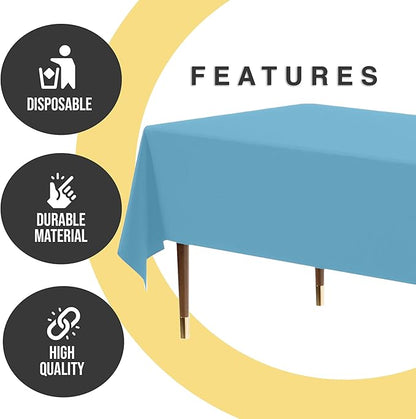 Exquisite 66% Thicker Premium Plastic Table Cloth Rectangle Table Cover 0.5 Mil 6 Pack Sky Blue Table Cloth 54 Inch x 108 Inch Disposable Tablecloth Won't Tear Easily Like Cheap Thin Brands
