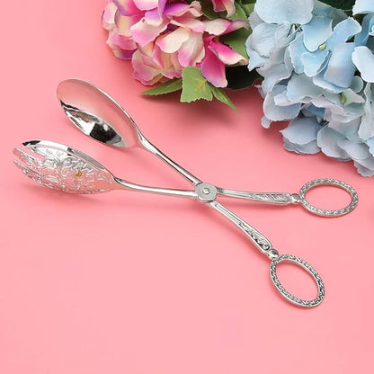 Buffet Tongs Zinc Alloy Salad Tong Kitchen Tong Serving Non-slip Cooking Tongs(Sliver)
