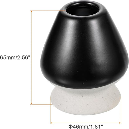 HARFINGTON Ceramic Chasen Stand 65mm Matcha Whisk Holder, Traditional Matcha Tea Chasen Holder, Black Gray