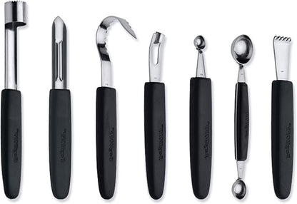 BergHOFF Essentials 8Pcs Garnishing Set in Bag, Lemon Zester, Double & Single Melon Baller, Channel Knife, Butter Curler, Peeler, Apple Corer, Great for Gift, Professional & Domestic Use