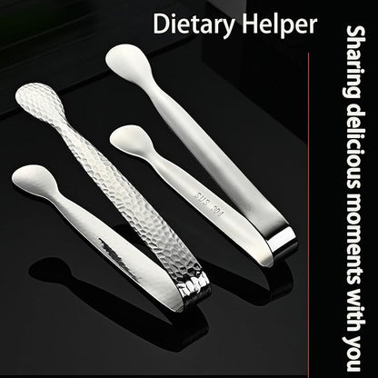 4Pcs 4.3" Stainless Steel Mini Ice Tongs – Ideal for coffee bars, tea parties, dessert events & kitchen use (sugar/ice buckets, appetizers). Available in shiny/textured surface styles for versatile