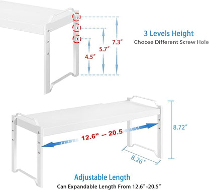 4 Pack Kitchen Cabinet Shelves Organizers, Kitchen Counter Storage Shelf Spice Rack, Expandable Length, Adjustable Height, Stackable, Sturdy 30LBS Bearing, Small Cupboard Tabletop Organizer Shelf Rack
