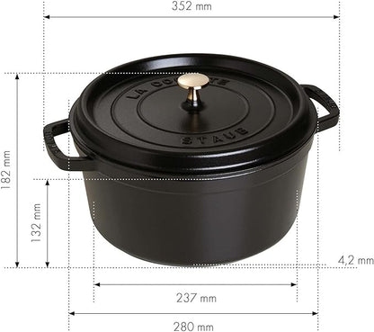 STAUB Cast Iron Dutch Oven 7-qt Round Cocotte, Serves 7- 8, Made in France, Black Matte