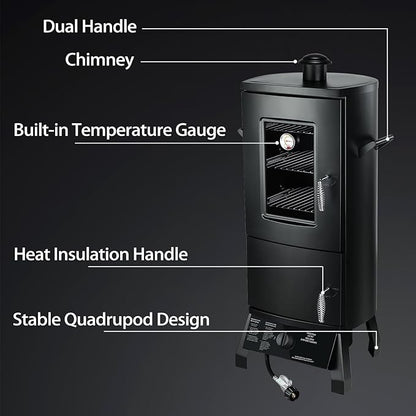 Propane Smoker, Vertical Smoker with Three Removable Shelves,Outdoor Grills & Smokers with Thermometer for BBQ, Backyard,Black…