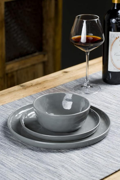 Famiware Mars Plates and Bowls Set, 12 Pieces Dinnerware Sets, Dishes Set for 4, Dark Gray