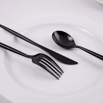 Supernal 180pcs Black Plastic Silverware Heavy Duty Black Party Cutlery Disposable Plastic Forks and Spoons Disposable Utensils Flatware Include 60 Forks,60 Knvies,60 Spoons