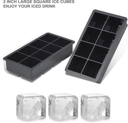 Bangp Large Ice Cube Trays 2 Pack,Big Ice Cube Molds with Removable Lids,Easy Release and Stackable Silicone Ice Cube Tray,Make 16 Big Square Ice Cubes for Whiskey,Cocktails