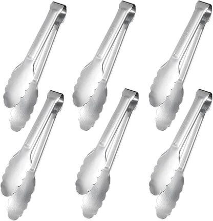 Sunenlyst Kitchen Tongs, 6Pcs Tongs Stainless Steel for Serving Food, Metal Tongs Small Tong for Buffet, Salad, Ice, Appetizer, Serving Utensils for Food (7Inch)