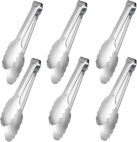 Sunenlyst Kitchen Tongs, 6Pcs Tongs Stainless Steel for Serving Food, Metal Tongs Small Tong for Buffet, Salad, Ice, Appetizer, Serving Utensils for Food (7Inch)