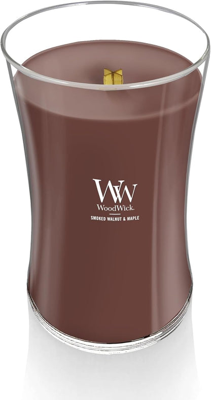 WoodWick Smoked Walnut & Maple Holiday Candle Gifts for Women and Men, 21.5 oz Large Hourglass Candle with Crackling Wick