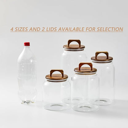 Sweejar Large Glass Candy Jars with Wooden Lids, 1 Gallon Glass Jar with Lid, Sugar/Flour Storage Containers, Big Glass Canisters with Airtight Lid, 2 Pack, Hand Lid