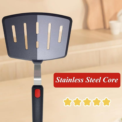 Silicone Spatula Turner, Heat Resistant Pancake Spatulas for Nonstick Cookware Pan, Wide Slotted Cooking Spatula for Frying Omelette, Egg, Fish and Kitchen Use, Thin Flexible Dishwasher Safe, Black