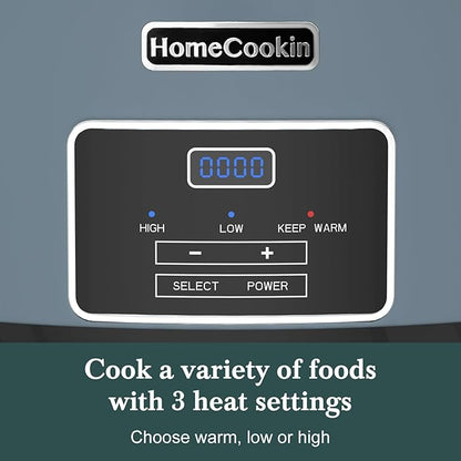 HOMECOOKIN 7-Quart Programmable Slow Cooker with Timer Keep Warm - Small Kitchen Appliance for Family Dinners - Serves 6+ People (Blue)
