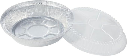 7 Inch Round Aluminum Pans with Lids (60 Pack) Disposable Foil Pan with Clear Dome Top, Aluminum Tin for Roasting Baking Cooking