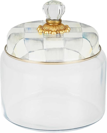 MACKENZIE-CHILDS Sterling Check Kitchen Canister, Decorative Gray-and-White Glass Storage Jar with Lid, Medium