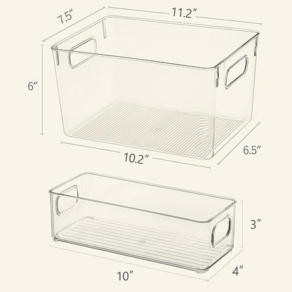 Clear Storage Bins 8 Pack for Fridge,4 Large Plastic Pantry Organizer Bins and 4 Small Stackable Storage Containers for Home Edit Kitchen Freezer Bathroom Under Bed Vanity Drawers