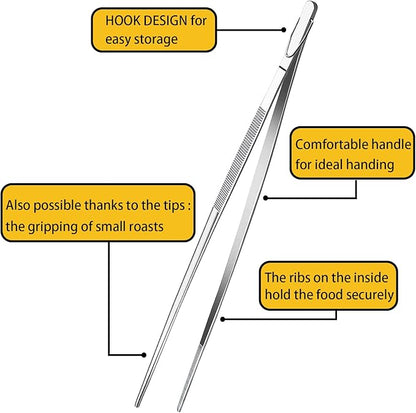 JETKONG 2 Pieces Extra-Long Tweezer Tongs 12-Inch Stainless Steel Tweezers Chef Tweezers