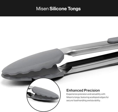 Misen Kitchen Tongs - Dishwasher Safe, Heavy Duty - Precision Silicone-Tipped Grilling Tool - Heat Resistant, Nonstick Safe - Perfect for Serving and Air Frying- 13 Inch | Gray